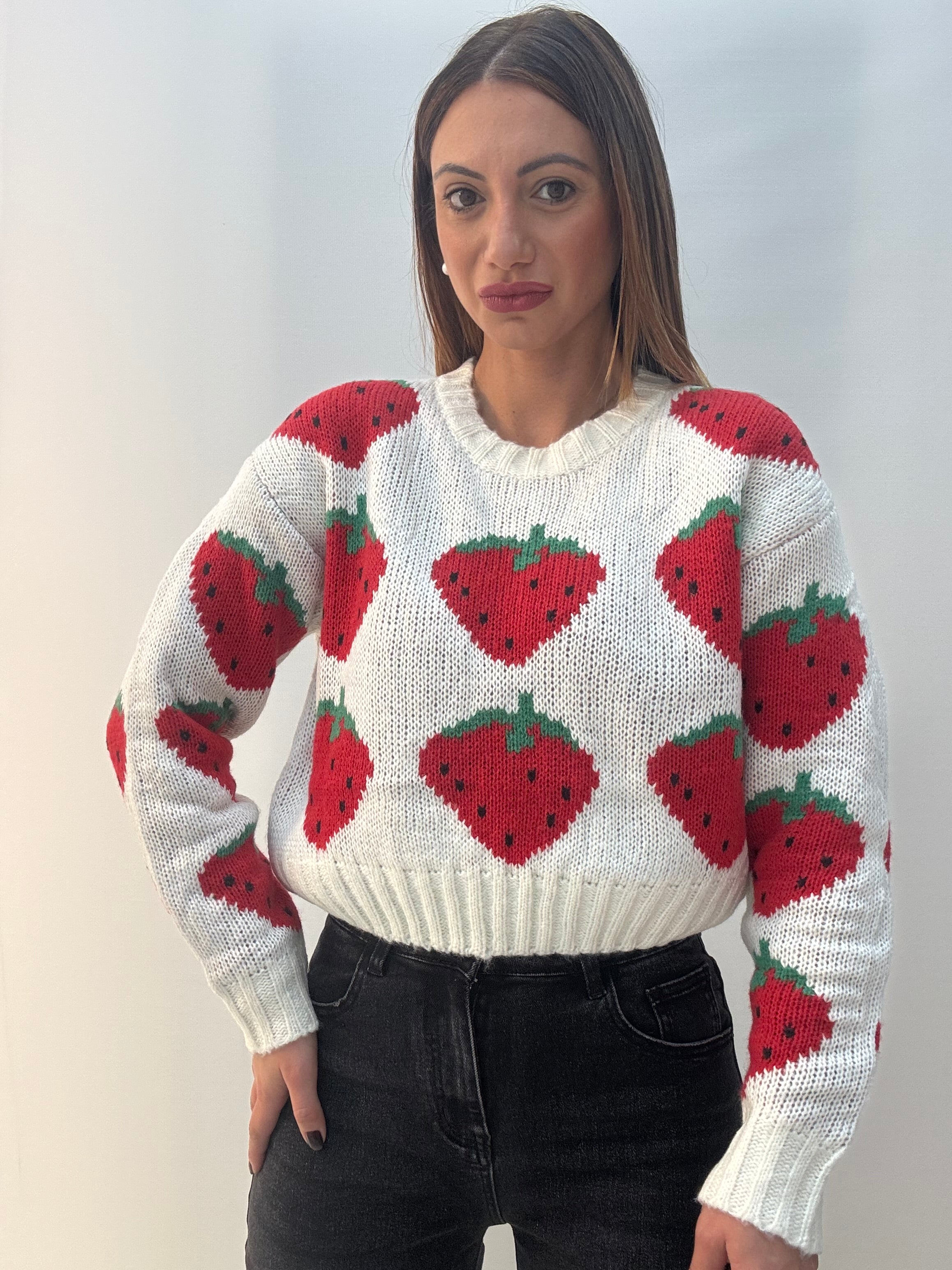 Maglione Fragola Bianco